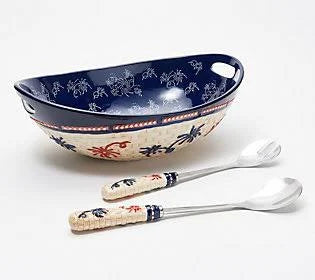 4-qt Floral Lace Basketweave Salad Bowl with Servers J2797