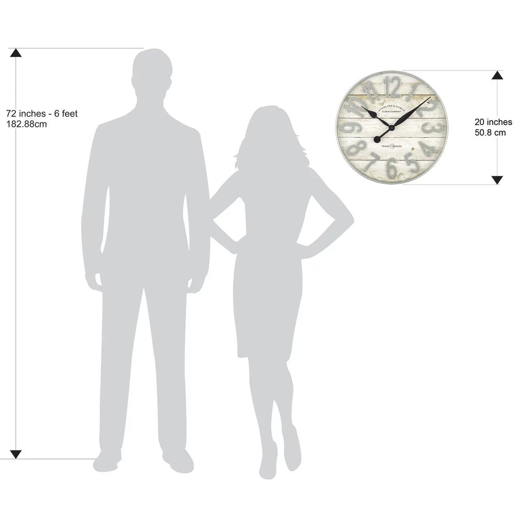 White and Galvanized Raised Analog Wall Clock U539