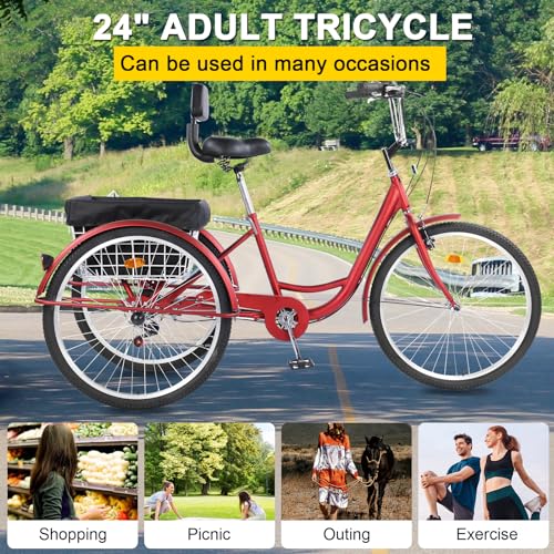 24 inch 7 Speed 3 Wheel Adult Tricycle with Basket O399623