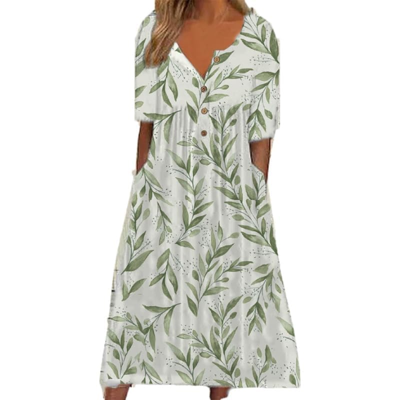 Women's Short Sleeve Floral Print Maxi Dress with Pockets G4073