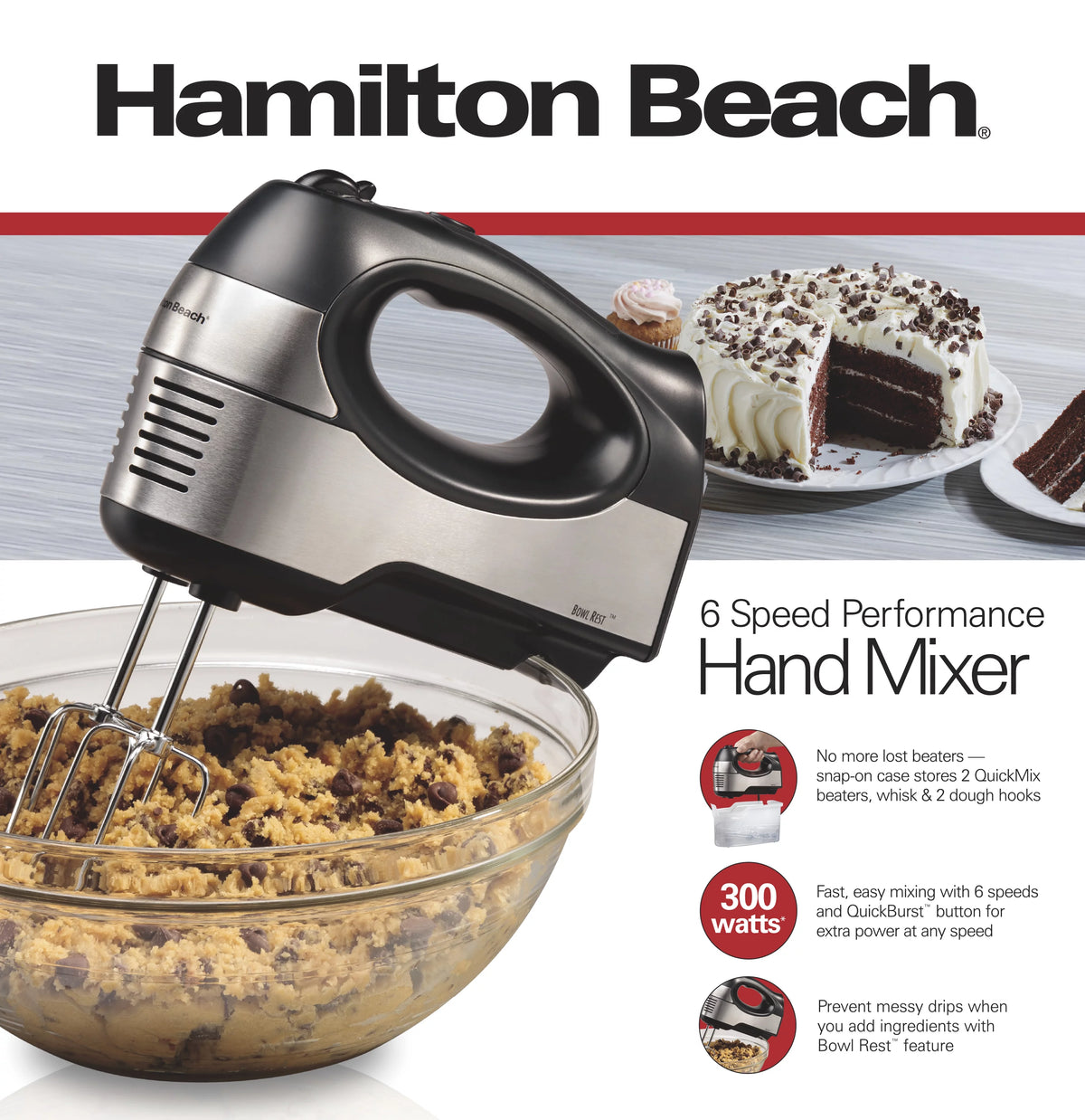 6 Speed Hand Mixer, Stainless Steel, 5 Attachments H2847