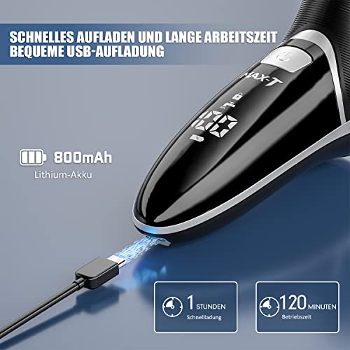 Electric Shaver, Rechargeable Rotary Razor with Pop Up Trimmer and LED Display, IPX7 Waterproof B30423