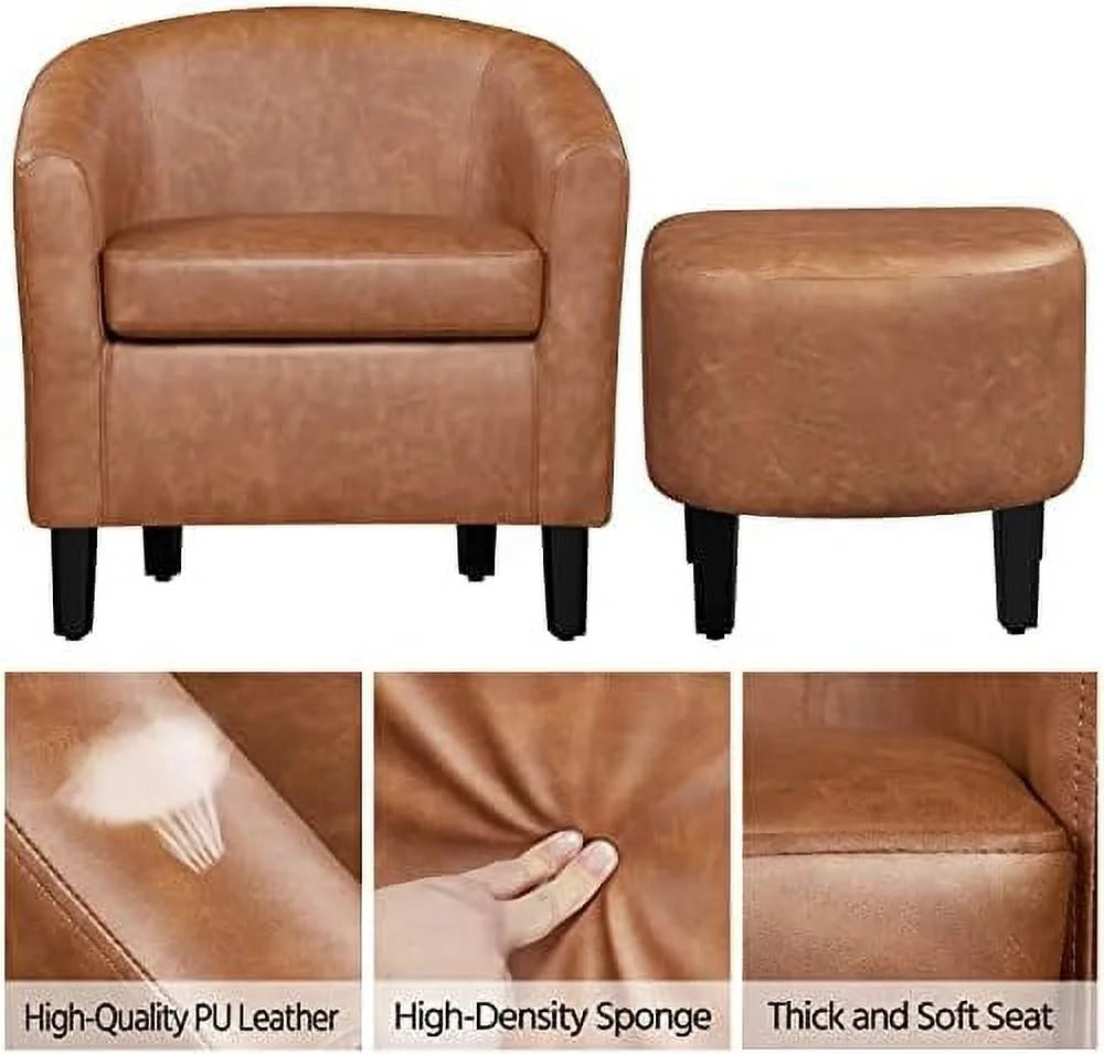 Faux Leather Barrel Accent Chair with Ottoman Set A130736