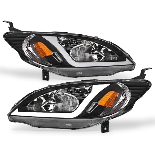 Compatible With 2004-2005 Honda Civic Headlights Black Housing W991600