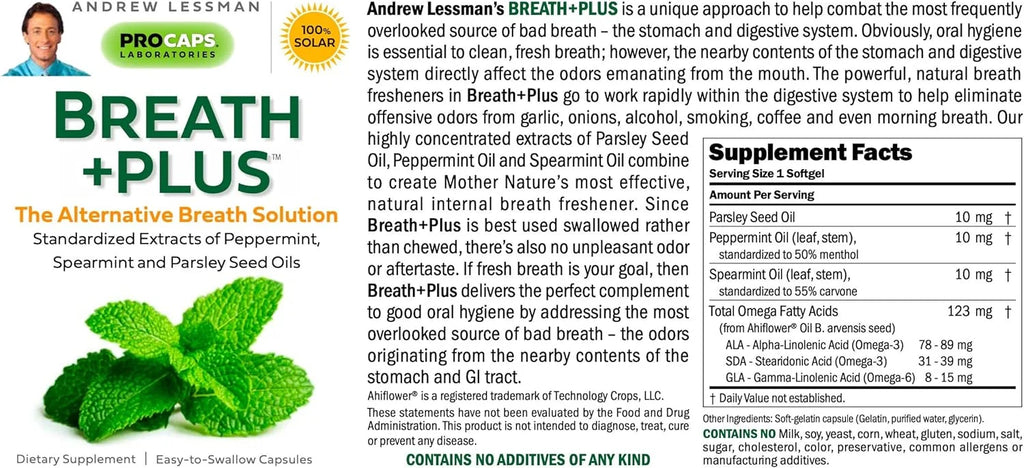 180 Softgels Natural Breath Freshener with Peppermint & Spearmint B437657