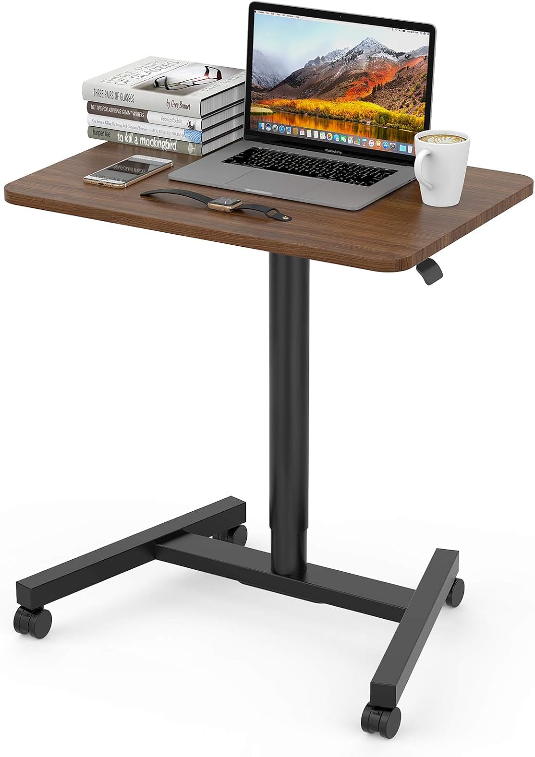 Adjustable Rolling Laptop Desk Cart with Wheels (Black) H743