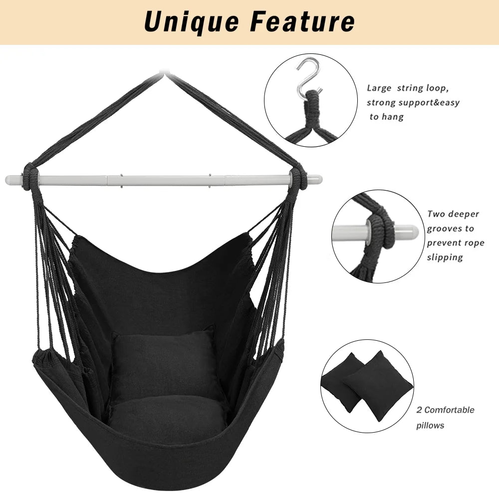 Large Cotton Hammock Chair Swing with Cushions J9920