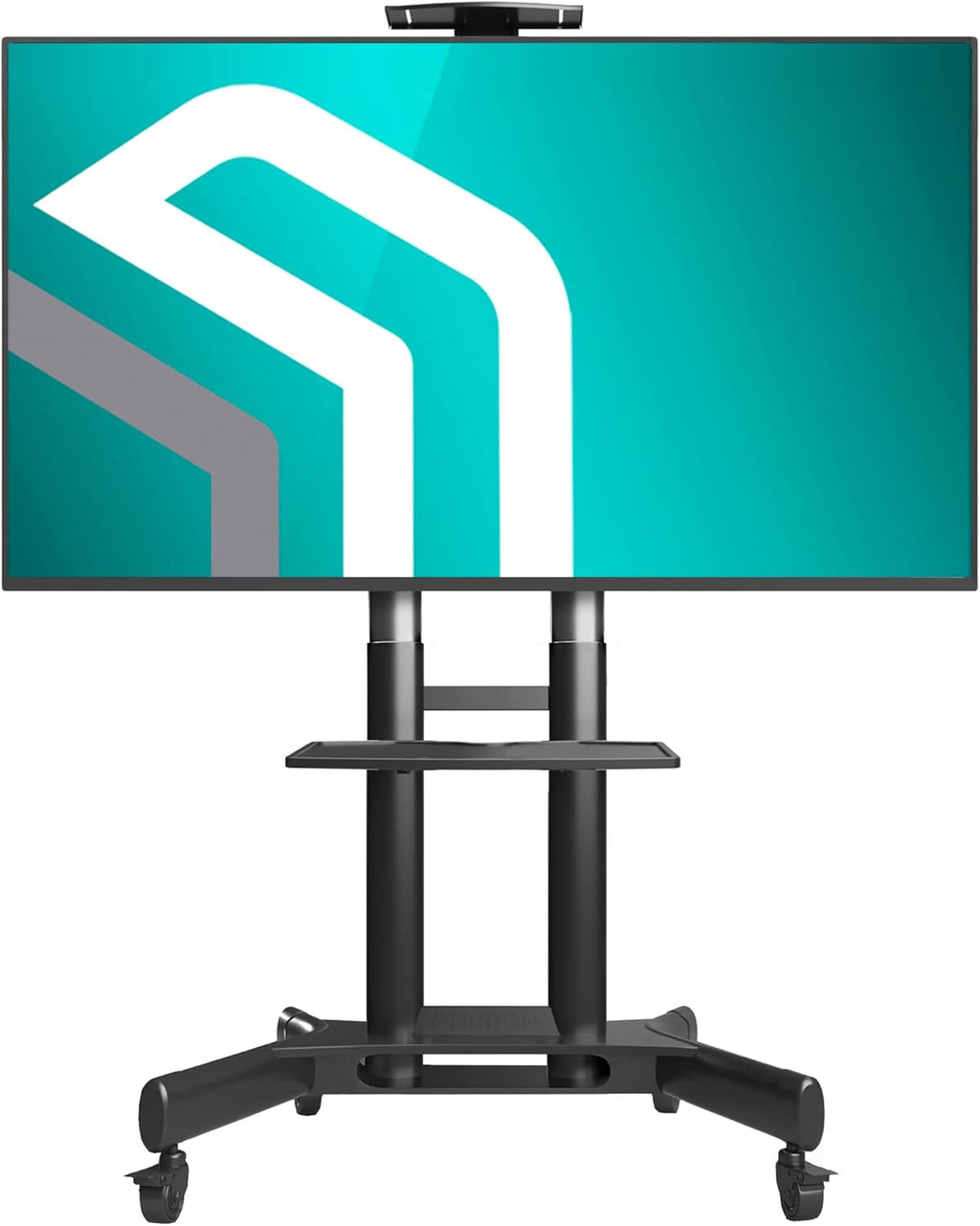 Black Mobile TV Stand with Wheels Shelves Height Adjustable T29132