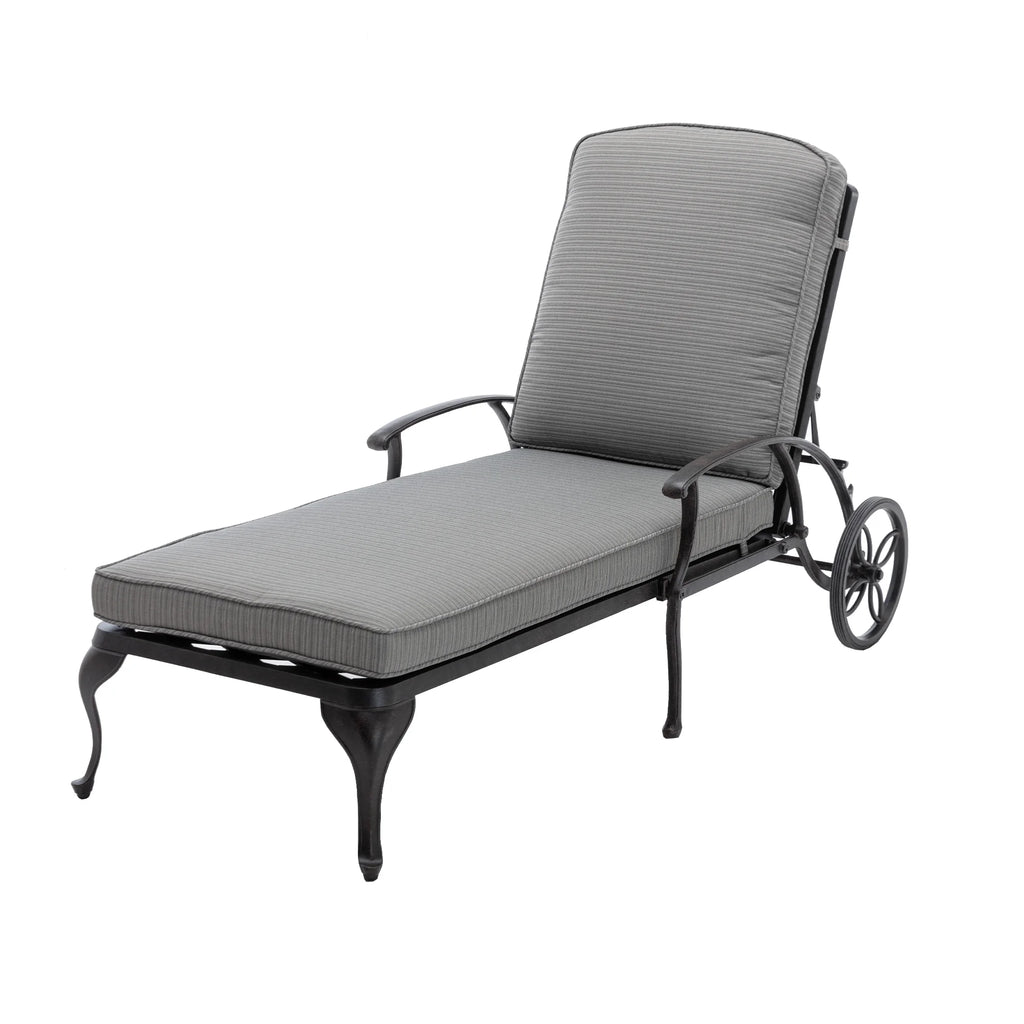 Outdoor Chaise Lounge Chair Cast Aluminum with Wheels and Adjustable Reclining P67542