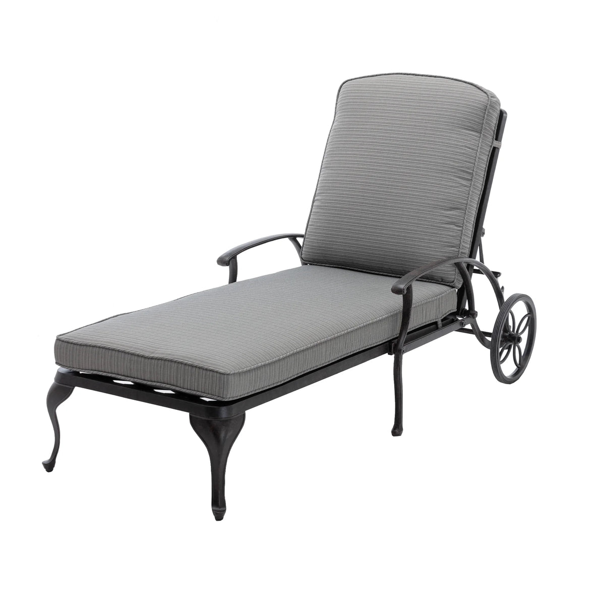 Outdoor Chaise Lounge Chair Cast Aluminum with Wheels and Adjustable Reclining P67542