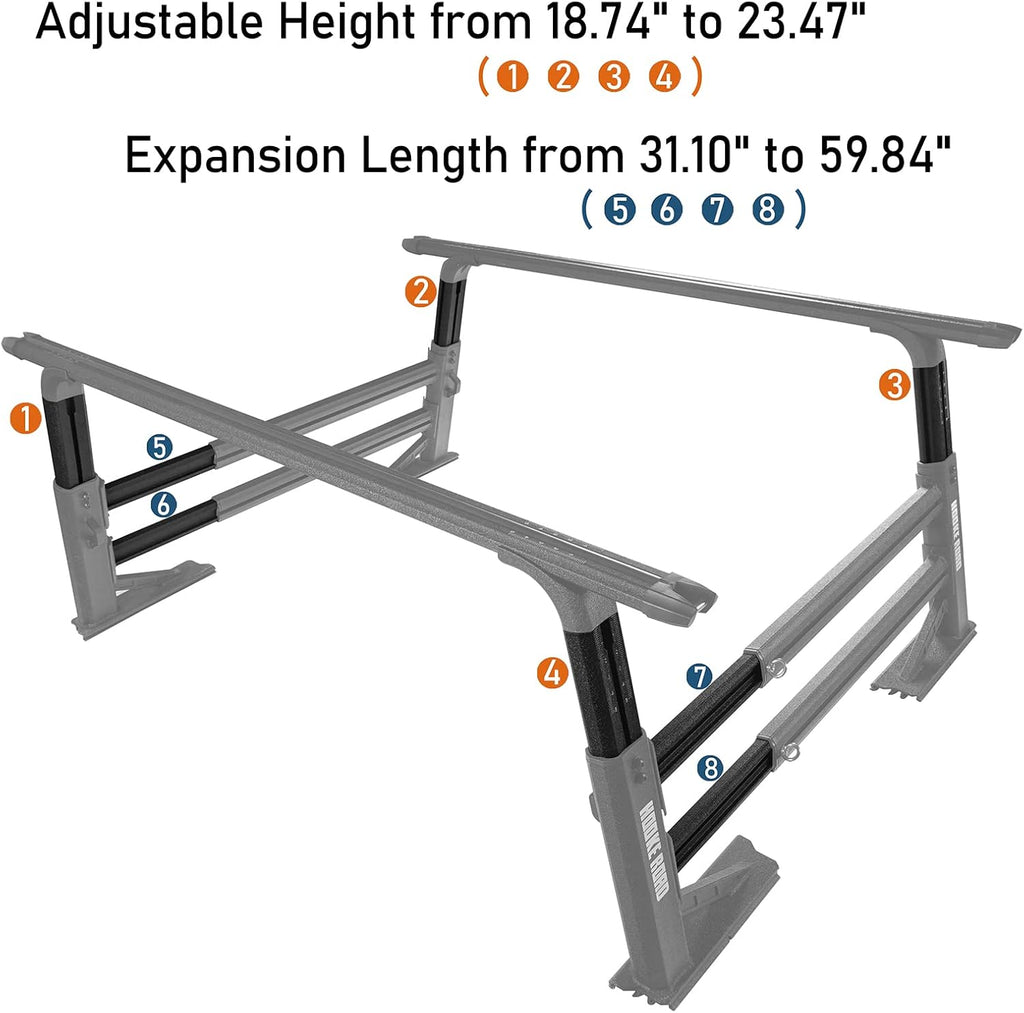 Overland Truck Bed Cargo Rack Extendable Aluminum Truck Ladder Rack Adjustable Height Heavy Duty U802422