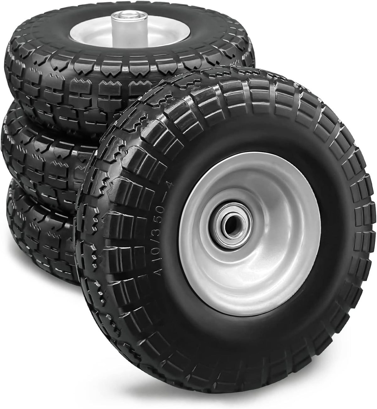 4 Pcs 10 Flat Free Tires Solid Non-inflated Tires Wheels with 5/8 Ball Bearings H643993