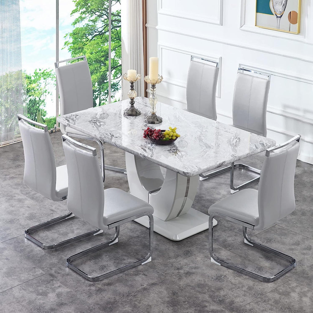 63" Faux Marble Dining Table Set Set of 6 C154