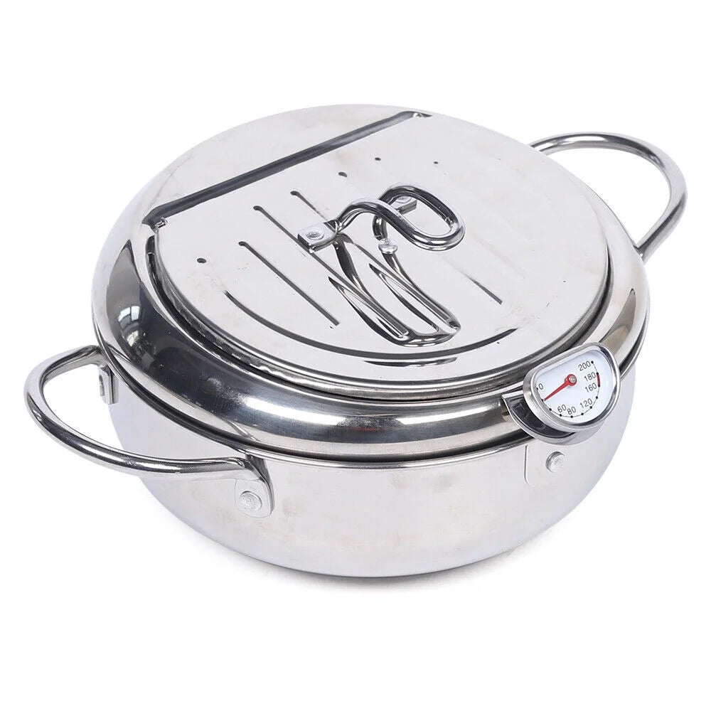 2.2L 304 Stainless Steel Deep Fryer Pot with Temperature Control Lid Z4127