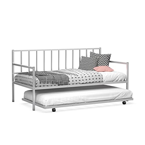 Silver Metal Twin Daybed with Trundle L409733