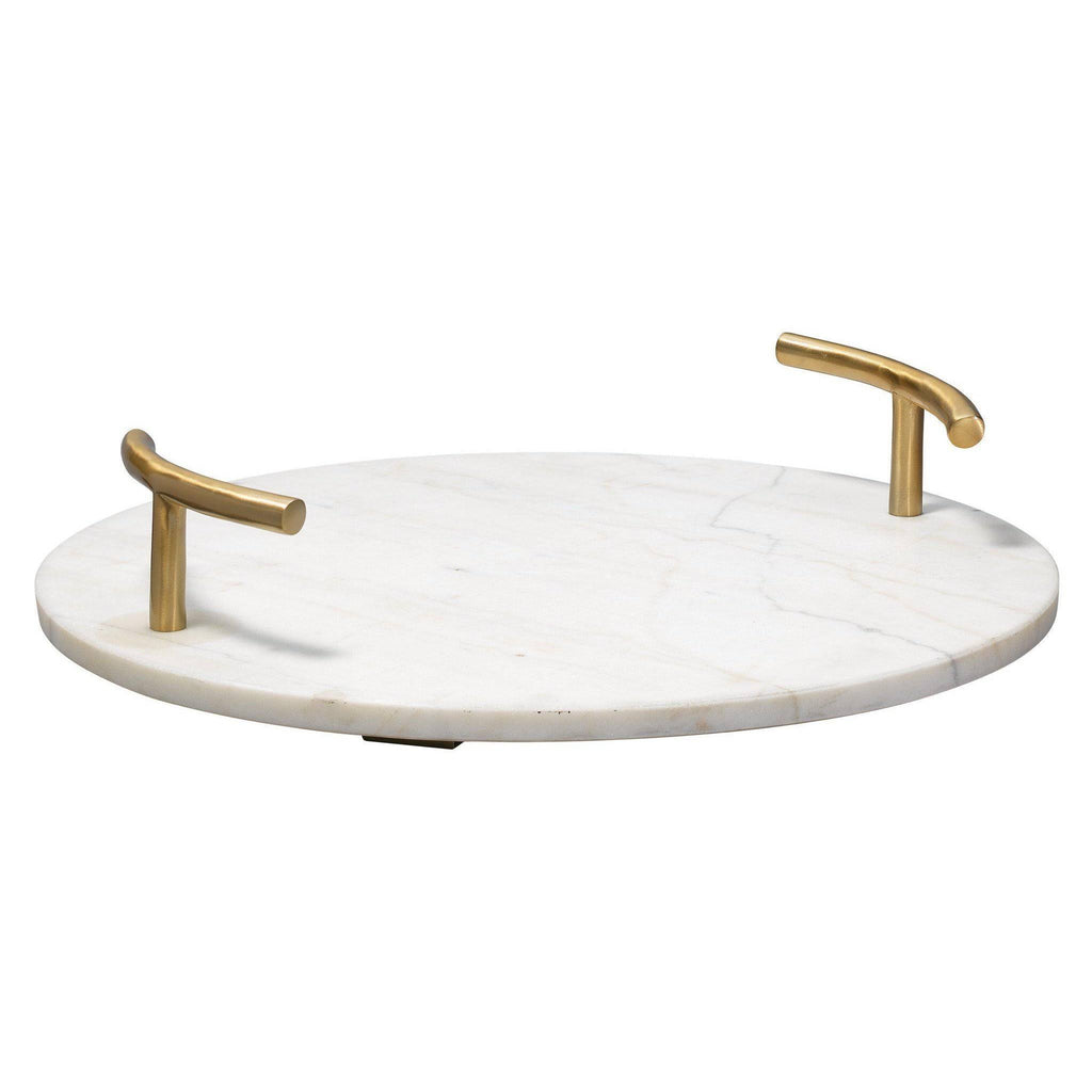 Round White Marble Brass Tray P795