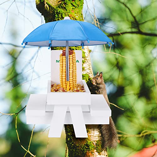 Wooden Squirrel Feeder Table with Umbrella J82746