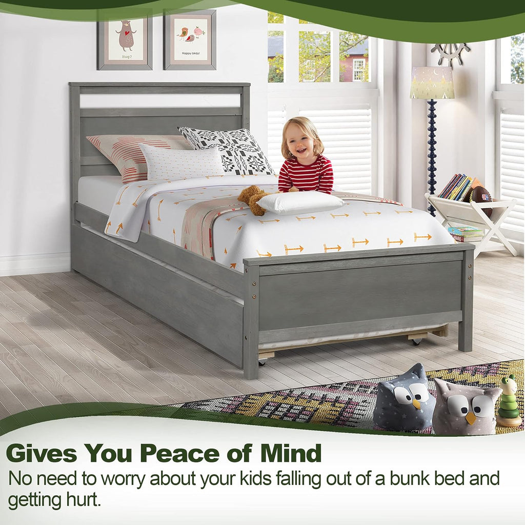 Twin Daybed with Trundle Pine Wood Bed Frame O896362
