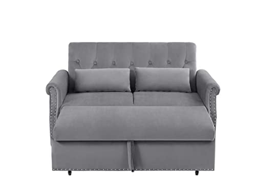 Gray Velvet Button Tufted Futon Sofabed E97817