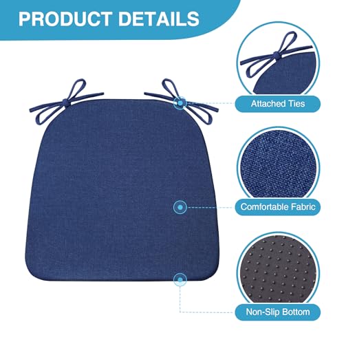 Set of 4 Non Slip Black Chair Cushions 17" x 16" x 2" with Ties H1778