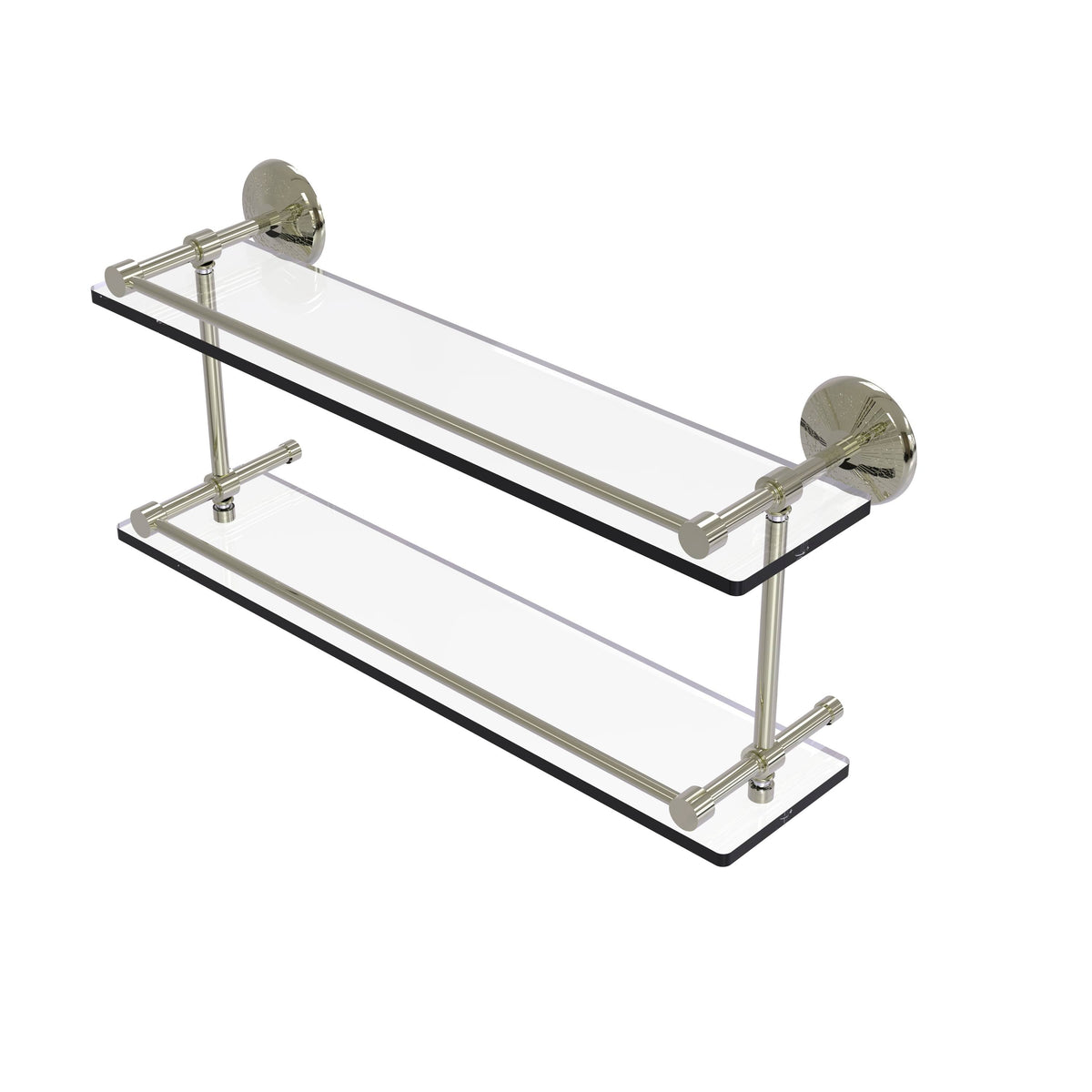 22-inch Double Glass Shelf with Gallery Rail Polished Nickel K855