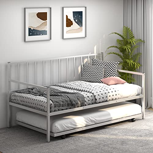 Silver Metal Twin Daybed with Trundle L409733