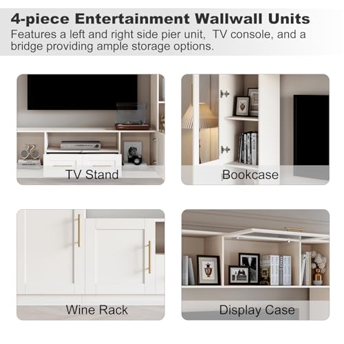 White TV Stand with Glass Doors & Shelves J3337