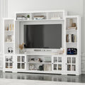 Grey 102" W Large Farmhouse TV Stand with Glass Doors E291