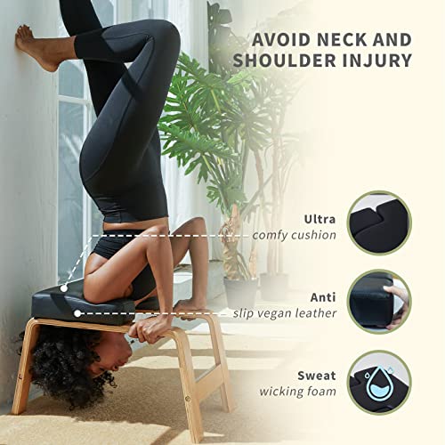 Black Yoga Headstand Bench with Wood and PU Pads G16156