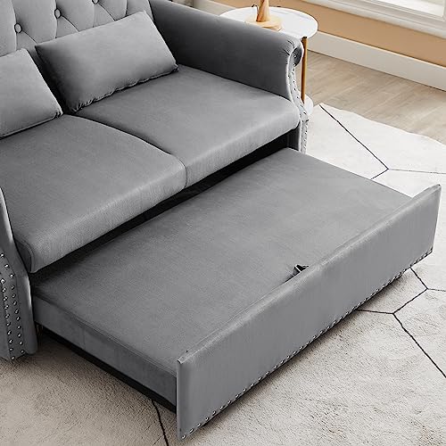 Gray Velvet Button Tufted Futon Sofabed E97817