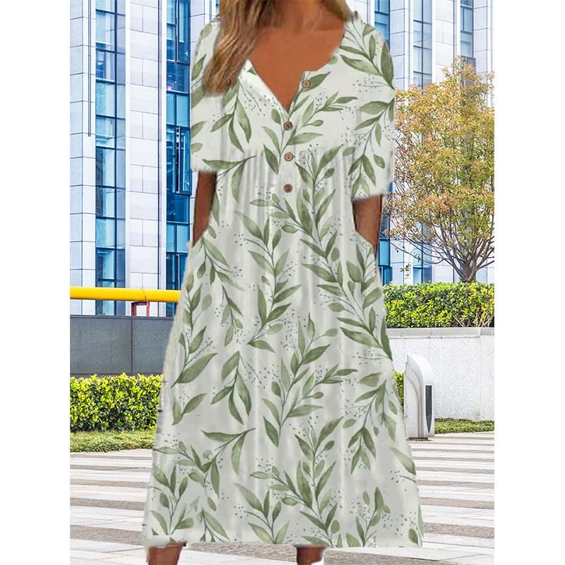 Women's Short Sleeve Floral Print Maxi Dress with Pockets G4073
