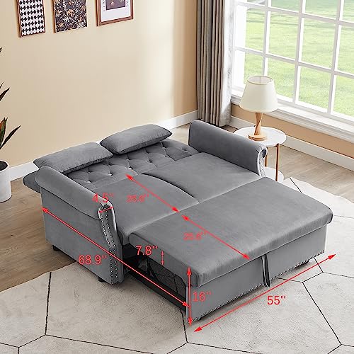 Gray Velvet Button Tufted Futon Sofabed E97817