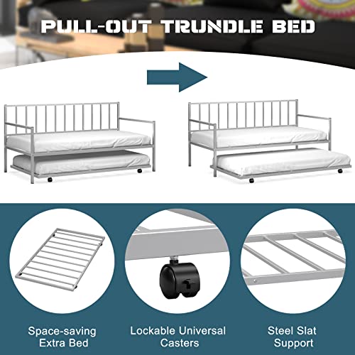 Silver Metal Twin Daybed with Trundle L409733