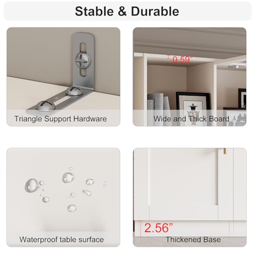 White TV Stand with Glass Doors & Shelves J3337