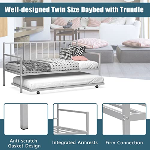 Silver Metal Twin Daybed with Trundle L409733