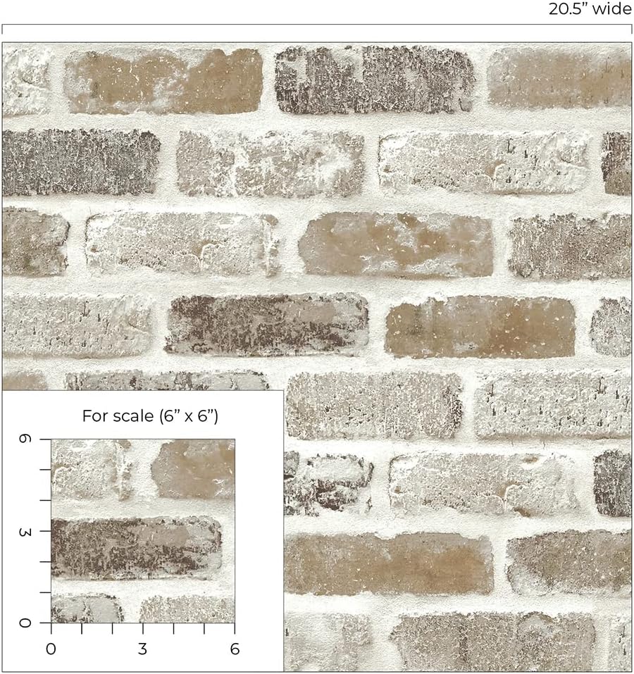 Washed Faux Brick Peel and Stick Wallpaper N596