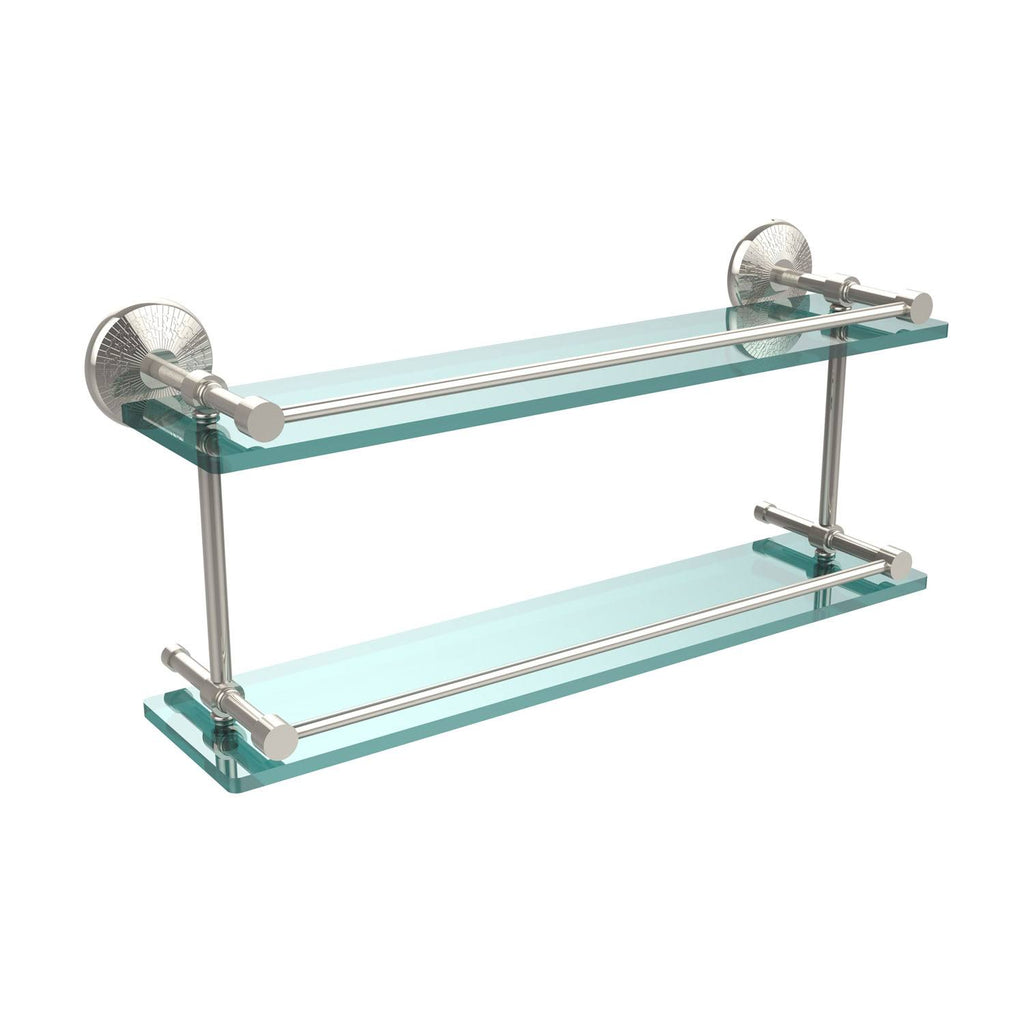 22-inch Double Glass Shelf with Gallery Rail Polished Nickel K855