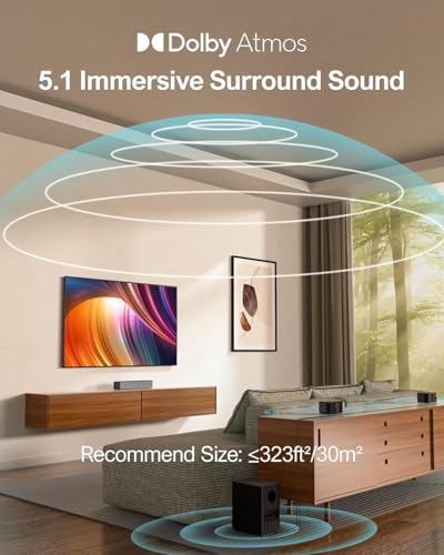 5.1CH Surround Sound Bar with Subwoofer, Dolby Atmos, 300W Q830755