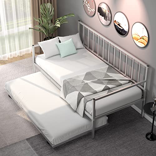 Silver Metal Twin Daybed with Trundle L409733