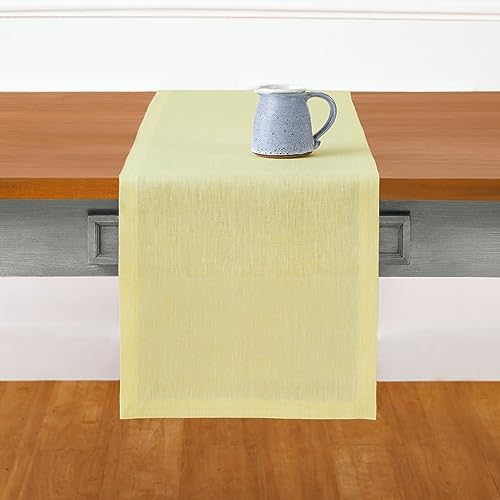 Linen Table Runner 90 Inches Long 100% Pure Linen Light Natural 14 x 90 Inch H58304