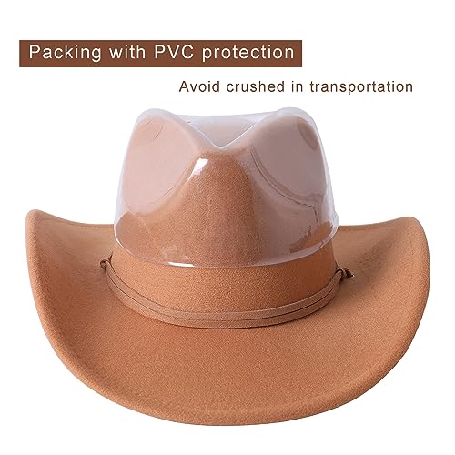 Retro Felt Wide Brim Cowboy Hat with Wind Lanyard V249331