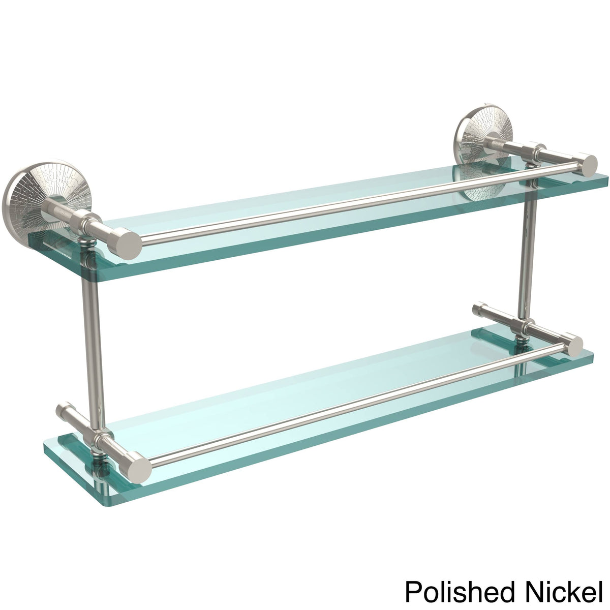 22-inch Double Glass Shelf with Gallery Rail Polished Nickel K855