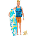 Poseable Blonde Ken Beach Doll with Surfboard and Pet Puppy H166