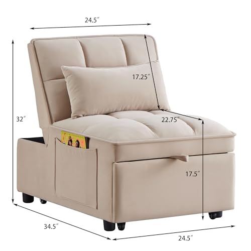 4-in-1 Folding Velvet Sleeper Chair Bed with Storage Pockets E34822