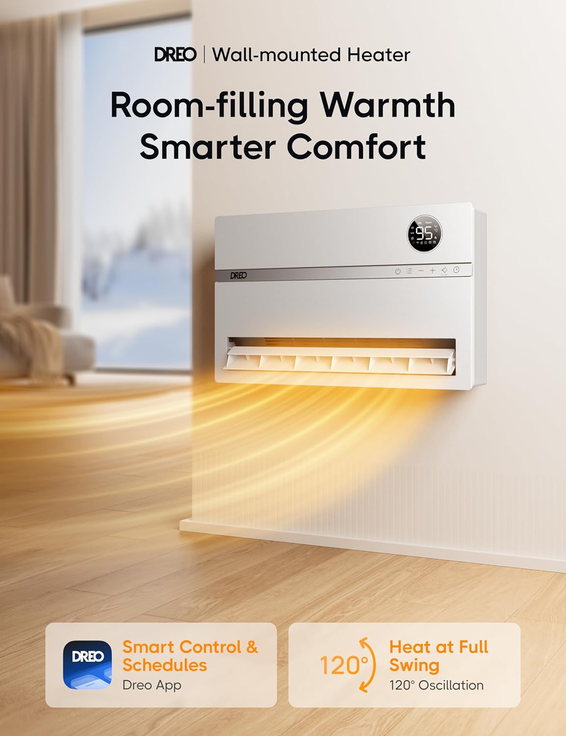 1500W Oil Filled Radiator Heater and 120° Oscillating Wall Mount Electric Space Heater Bundle G667618