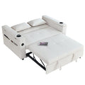 White Chenille 2-Seater Convertible Sofa Bed with USB Power Outlet Z80109