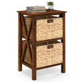 2-Tier Nightstand with Wicker Baskets Set of 2, Walnut U5975