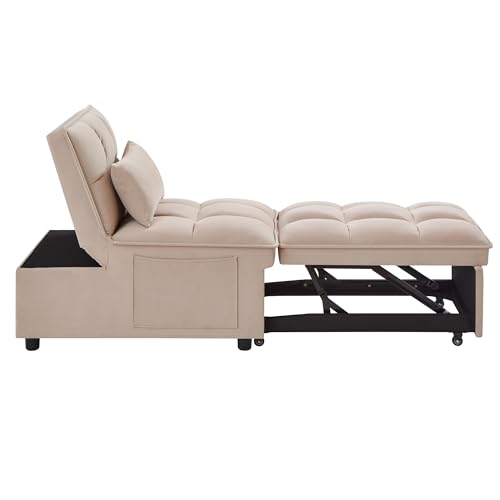 4-in-1 Folding Velvet Sleeper Chair Bed with Storage Pockets E34822