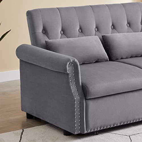 Gray Velvet Button Tufted Futon Sofabed E97817
