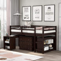 Twin Low Loft Bed with Desk and Cabinet Wooden Bed Frame X9988